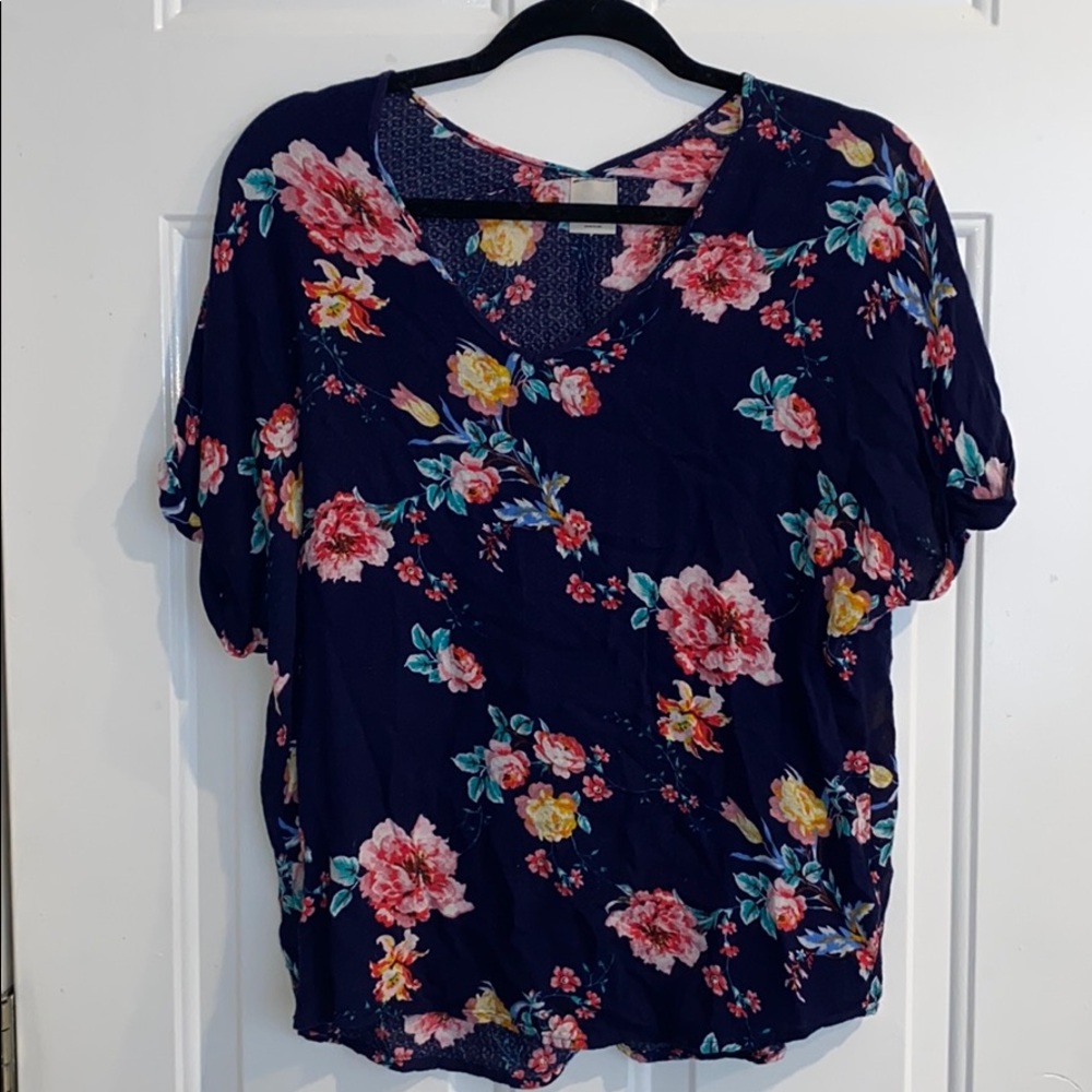 Dark Blue blouse with flowers